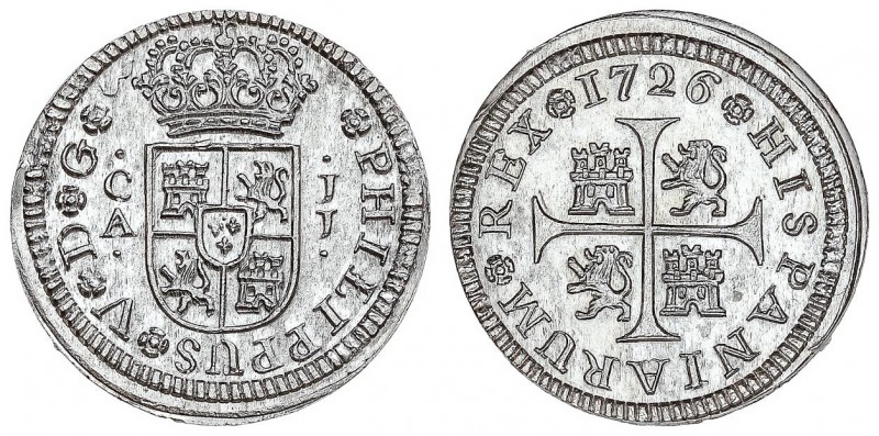 SPANISH MONARCHY: PHILIP V
Philipo V
1/2 Real. 1726. CUENCA. J.J. 1,40 grs. Ac...