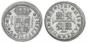 SPANISH MONARCHY: PHILIP V
Philipo V
1/2 Real. 1727. CUENCA. J.J. 1,48 grs. La fecha más rara de esta serie. MUY RARA EN ESTA CALIDAD. Cal-1735. SC....