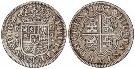 SPANISH MONARCHY: PHILIP V
Philipo V
2 Reales. 1737. SEVILLA. P. 5,82 grs. Cal-1439. MBC+.