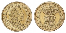 SPANISH MONARCHY: PHILIP V
Philipo V
1/2 Escudo. 1743. SEVILLA. P.J. 1,73 grs. Cal-584. MBC.
