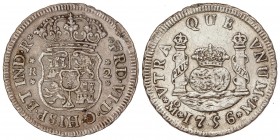 SPANISH MONARCHY: FERDINAND VI
Ferdinand VI
2 Reales. 1756. MÉXICO. M. 6,67 grs. Columnario. (Pequeñas rayitas). Pátina irregular. Cal-496. EBC-.