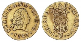 SPANISH MONARCHY: FERDINAND VI
Ferdinand VI
1/2 Escudo. 1747. MADRID. J. 1,53 grs. (Colgada). Cal-241. MBC-.