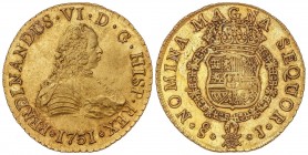 SPANISH MONARCHY: FERDINAND VI
Ferdinand VI
8 Escudos. 1751. SANTIAGO. J. 27,02 grs. Pleno brillo original. BONITA PIEZA. ESCASA. Cal-72; XC-644. SC...