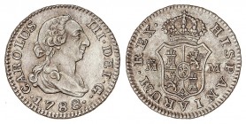 SPANISH MONARCHY: CHARLES III
Charles III
1/2 Real. 1788. MADRID. M. 1,54 grs. Brillo original. MUY BELLA. RARA ASÍ. Cal-1748. SC.