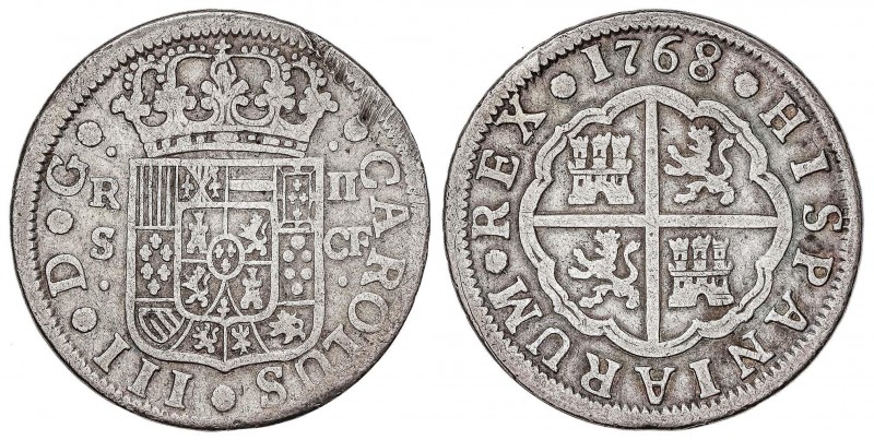 SPANISH MONARCHY: CHARLES III
Charles III
2 Reales. 1768. SEVILLA. C.F. 5,32 g...