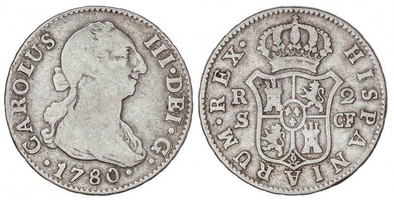 SPANISH MONARCHY: CHARLES III
Charles III
2 Reales. 1780. SEVILLA. C.F. 5,61 g...