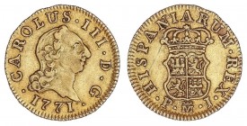 SPANISH MONARCHY: CHARLES III
Charles III
1/2 Escudo. 1771. MADRID. P.J. 1,77 grs. (Levísimas rayitas de ajuste en reverso). Cal-765. EBC-.
