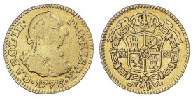 SPANISH MONARCHY: CHARLES III
Charles III
1/2 Escudo. 1773. MADRID. P.J. 1,67 grs. (Colgada). Cal-767. MBC.