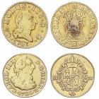SPANISH MONARCHY: CHARLES III
Charles III
Lote 2 monedas 1/2 Escudo. 1767 y 1786. MADRID. 1767 P.J. (Cal-761) y 1786 D.V. (Cal-778). (Sirvieron como...