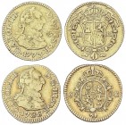 SPANISH MONARCHY: CHARLES III
Charles III
Lote 2 monedas 1/2 Escudo. 1773 y 1788. 1773 Madrid P.J. resello flor de 4 pétalos en anverso (Cal-767) y ...