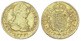 SPANISH MONARCHY: CHARLES III
Charles III
1 Escudo. 1777. POPAYÁN. S.F. 3,31 grs. (Probablemente estuvo en aro). Cal-676. MBC-.