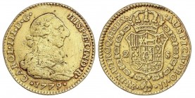 SPANISH MONARCHY: CHARLES III
Charles III
2 Escudos. 1779. NUEVO REINO. J.J. 6,65 grs. (Sirvió de joya. Descolgada). Cal-557. (BC+).