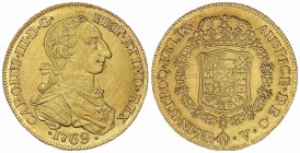 SPANISH MONARCHY: CHARLES III
Charles III
8 Escudos. 1769. NUEVO REINO. V. 27,02 grs. Único año de este ensayador. Leyenda del anverso ligeramente i...
