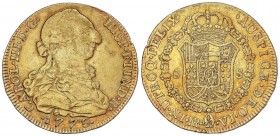 SPANISH MONARCHY: CHARLES III
Charles III
8 Escudos. 1773. NUEVO REINO. V.J. 26,96 grs. (Golpecitos en canto). Cal-175; XC-867. MBC+.