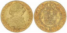 SPANISH MONARCHY: CHARLES III
Charles III
8 Escudos. 1777. NUEVO REINO. J.J. 26,85 grs. ESCASA. Cal-182; XC-875. MBC.