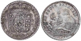 SPANISH MONARCHY: CHARLES III
Charles III
1 Piastra (120 Grana). 1734. NÁPOLES. F-B/A. DeG. 25,30 grs. AR. KM-C23; Vti-143. MBC-/MBC.