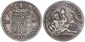 SPANISH MONARCHY: CHARLES III
Charles III
1 Piastra (120 Grana). 1749. NÁPOLES. MMR. D´G. 24,84 grs. AR. Ligera pátina. KM-C23a; Vti-149. MBC-.