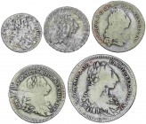 SPANISH MONARCHY: CHARLES III
Charles III
Lote 5 monedas 2, 3, 4, 6 y 12 Taris. 1735. PALERMO. SICILIA. AR. A EXAMINAR. Vti-25, 36, 51, 59, 64. BC- ...