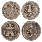 SPANISH MONARCHY: CHARLES IV
Charles IV
Lote 2 monedas 1/4 Real. 1799 y 1800. POTOSÍ. Pátina oscura. Cal-1415, 1416. MBC+ y EBC.