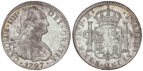 SPANISH MONARCHY: CHARLES IV
Charles IV
8 Reales. 1797. MÉXICO. F.M. 26,81 grs. (Acuñación algo floja). Cal-691. MBC+/EBC- .