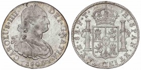 SPANISH MONARCHY: CHARLES IV
Charles IV
8 Reales. 1803. MÉXICO. F.T. 26,89 grs. Restos de brillo original. (Defectos en cordoncillo parte superior d...