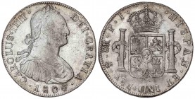 SPANISH MONARCHY: CHARLES IV
Charles IV
8 Reales. 1806. POTOSÍ. P.J. 26,91 grs. Restos de brillo original. (Acuñación algo floja en centro del rever...