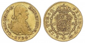 SPANISH MONARCHY: CHARLES IV
Charles IV
1 Escudo. 1790. MADRID. M.F. 3,32 grs. Pequeña contramarca flor de 4 pétalos. Cal-489. MBC.