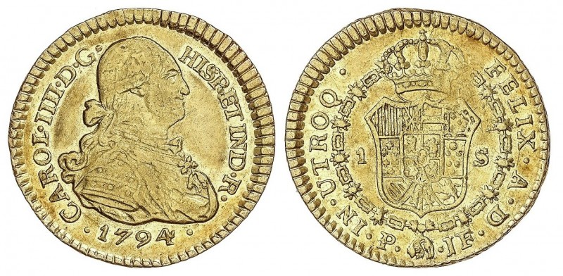 SPANISH MONARCHY: CHARLES IV
Charles IV
1 Escudo. 1794. POPAYÁN. J.F. 3,36 grs...