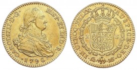 SPANISH MONARCHY: CHARLES IV
Charles IV
2 Escudos. 1796/(4). MADRID. M.F. 6,78 grs,. Sobrefecha solo visible en la parte inferior derecha del 6. (Li...