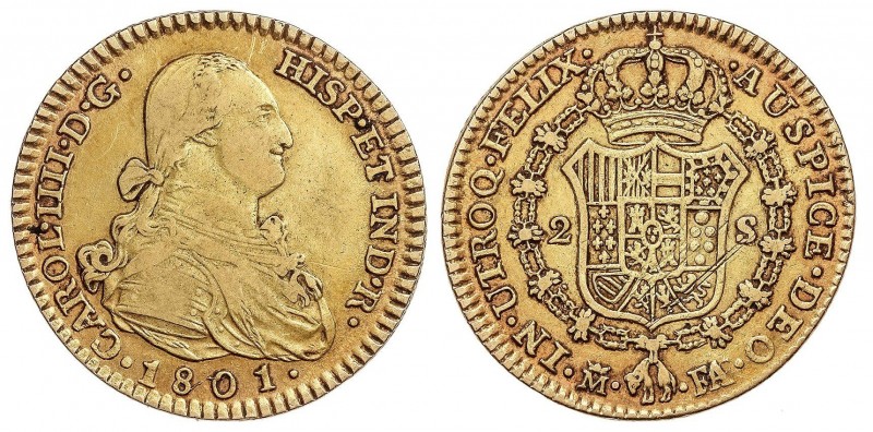 SPANISH MONARCHY: CHARLES IV
Charles IV
2 Escudos. 1801. MADRID. F.A. 6,67 grs...