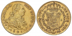 SPANISH MONARCHY: CHARLES IV
Charles IV
2 Escudos. 1801. MADRID. F.M. 6,63 grs. Platino sobredorado. FALSA de ÉPOCA. Barrera-473. EBC.
