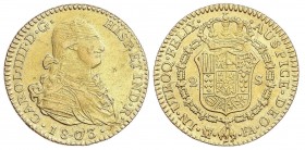 SPANISH MONARCHY: CHARLES IV
Charles IV
2 Escudos. 1803. MADRID. F.A. 6,66 grs. (Pequeñas hojitas y rayitas de ajuste en anverso). Cal-345. MBC+/EBC...