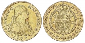 SPANISH MONARCHY: CHARLES IV
Charles IV
2 Escudos. 1807. MADRID. A.J. 6,78 grs. (Hojitas y golpecitos). Limpiada. Cal-351. MBC/MBC+.