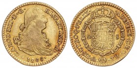 SPANISH MONARCHY: CHARLES IV
Charles IV
2 Escudos. 1808. MÉXICO. T.H. 6,73 grs. (Pequeña grieta). Restos de brillo original. RARA. Cal-374. MBC+.