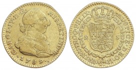 SPANISH MONARCHY: CHARLES IV
Charles IV
2 Escudos. 1789. NUEVO REINO. J.J. 6,68 grs. Busto de Carlos III. ESCASA. Cal-407. MBC-/MBC.