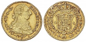 SPANISH MONARCHY: CHARLES IV
Charles IV
2 Escudos. 1789. POPAYÁN. 6,71 grs. Busto de Carlos III. (Descolgada, restos de soldadura en canto). Cal-375...