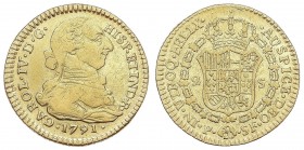 SPANISH MONARCHY: CHARLES IV
Charles IV
2 Escudos. 1791. POPAYÁN. S.F. 6,65 grs. Busto de Carlos III. (Rayitas). ESCASA. Cal-377. MBC.