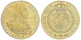 SPANISH MONARCHY: CHARLES IV
Charles IV
4 Escudos. 1794. MADRID. M.F. 13,29 grs. (Rayas y golpecitos). RARA. Cal-203. (MBC-/MBC).