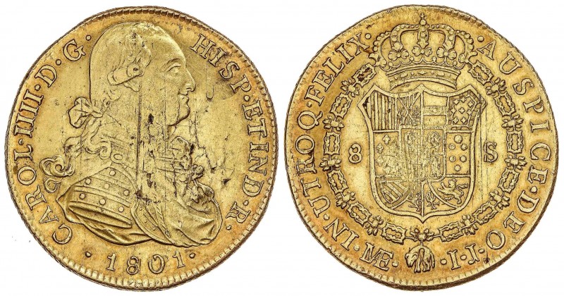 SPANISH MONARCHY: CHARLES IV
Charles IV
8 Escudos. 1801. LIMA. I.J. 26,90 grs....