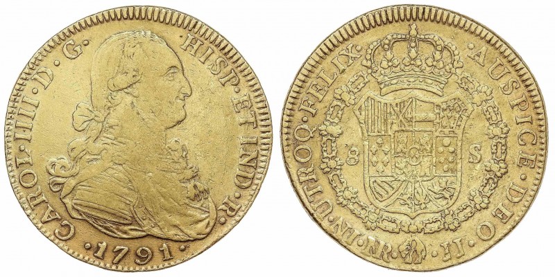 SPANISH MONARCHY: CHARLES IV
Charles IV
8 Escudos. 1791. NUEVO REINO. J.J. 26,...