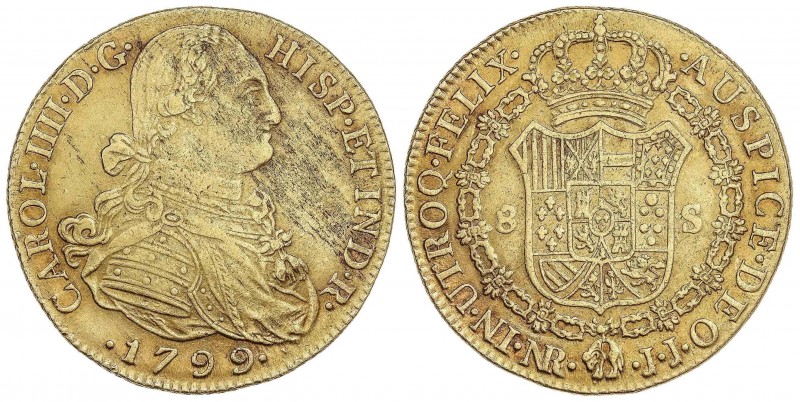 SPANISH MONARCHY: CHARLES IV
Charles IV
8 Escudos. 1799. NUEVO REINO. J.J. 26,...