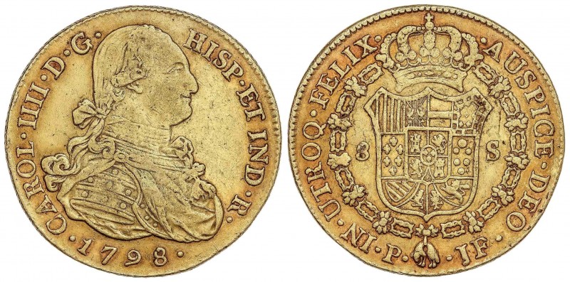 SPANISH MONARCHY: CHARLES IV
Charles IV
8 Escudos. 1798. POPAYÁN. J.F. 26,73 g...