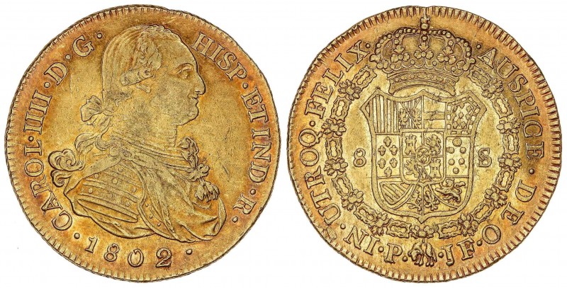 SPANISH MONARCHY: CHARLES IV
Charles IV
8 Escudos. 1802. POPAYÁN. J.F. 26,91 g...