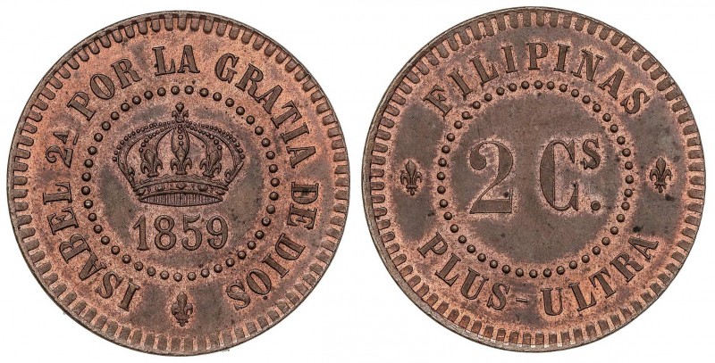 SPANISH MONARCHY: ELISABETH II
Elisabeth II
 Prueba 2 Centavos. 1859. MANILA. ...