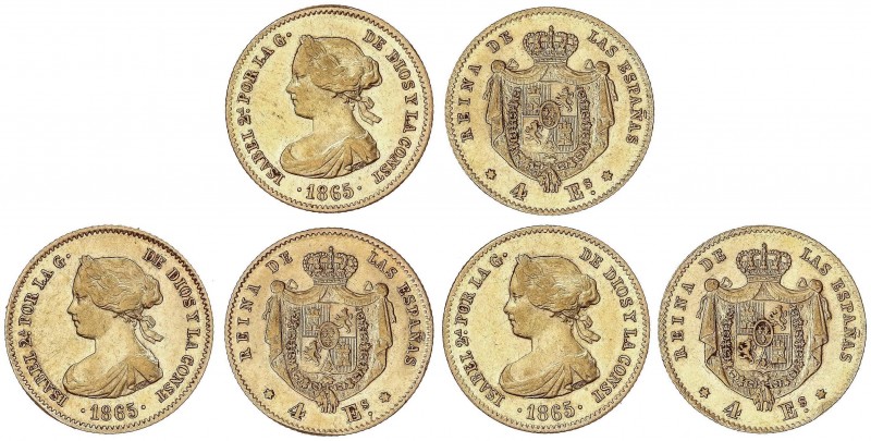 SPANISH MONARCHY: ELISABETH II
Elisabeth II
Lote 3 monedas 4 Escudos. 1865. MA...