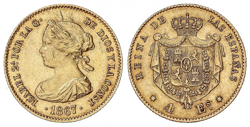 SPANISH MONARCHY: ELISABETH II
Elisabeth II
4 Escudos. 1867. MADRID. 3,34 grs....