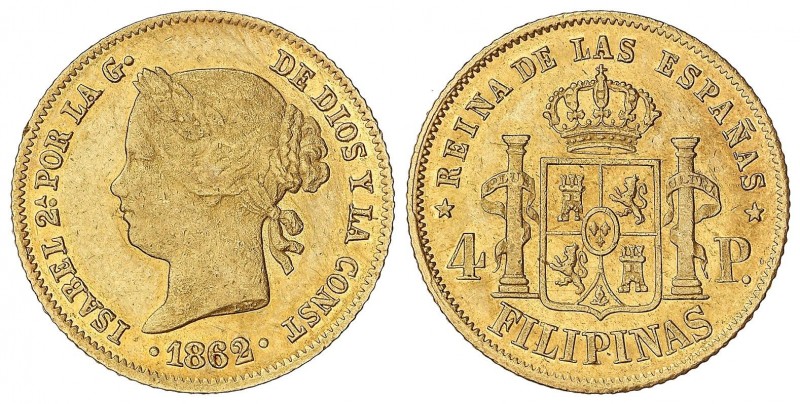 SPANISH MONARCHY: ELISABETH II
Elisabeth II
4 Pesos. 1862. MANILA. 6,73 grs. (...