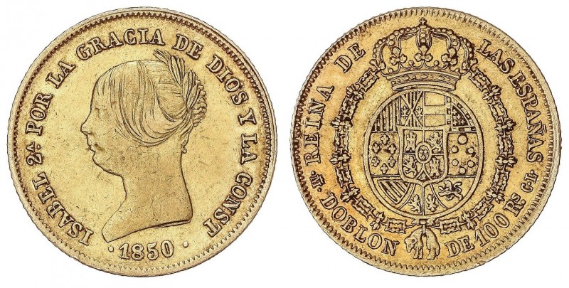 SPANISH MONARCHY: ELISABETH II
Elisabeth II
Doblón de 100 Reales. 1850. MADRID...