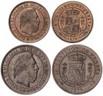 PESETA SYSTEM: CHARLES VII Pretender
Serie 2 monedas 5 y 10 Céntimos. 1875. BRUSELAS. Anverso y reverso coincidentes. Tipo medalla. EBC+ y EBC.