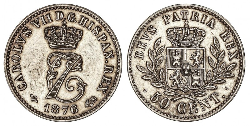 PESETA SYSTEM: CHARLES VII Pretender
50 Céntimos. 1876. BRUSELAS. O.T. Granada ...